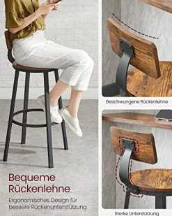 Vasagle 2er-Set hohe Barstühle mit Rückenlehne, einfache Montage
