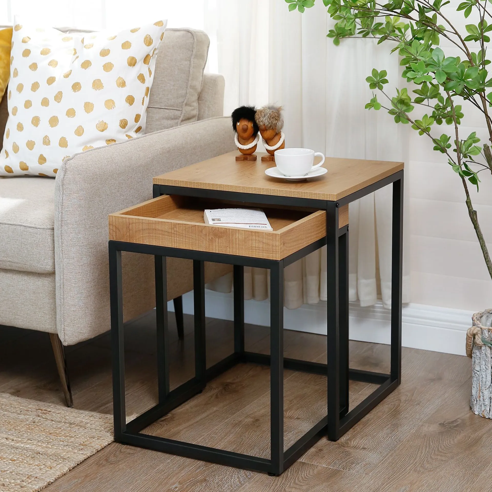 Vasagle 2er-Set quadratische Beistelltische Hanne 45x40 - mango/sch