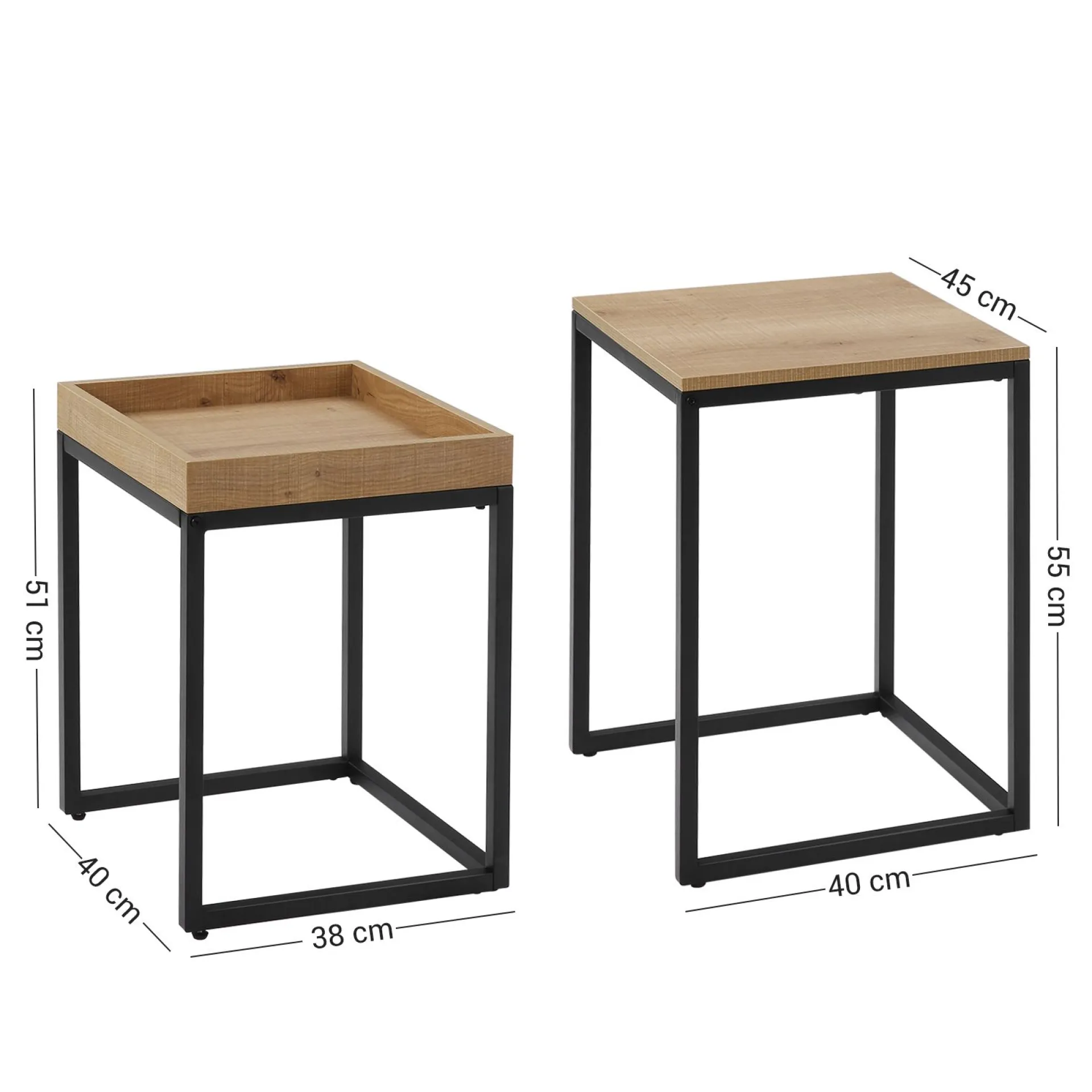 Vasagle 2er-Set quadratische Beistelltische Hanne 45x40 - mango/sch