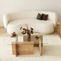Emob Escape Couchtisch | GEHÄRTETES GLAS | Saphir-Eiche