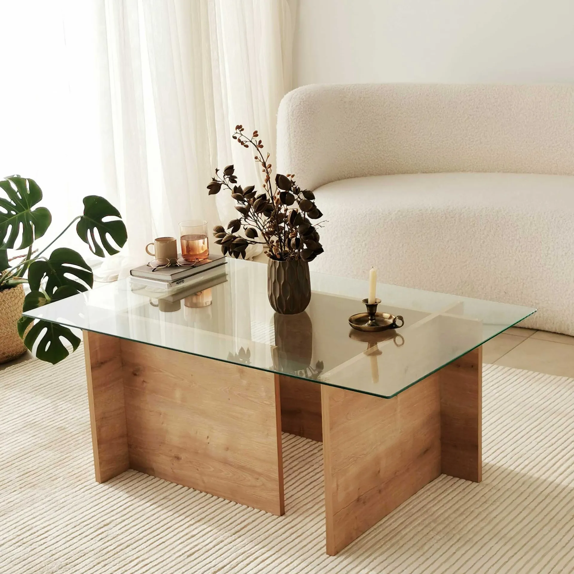 Emob Escape Couchtisch | GEHÄRTETES GLAS | Saphir-Eiche