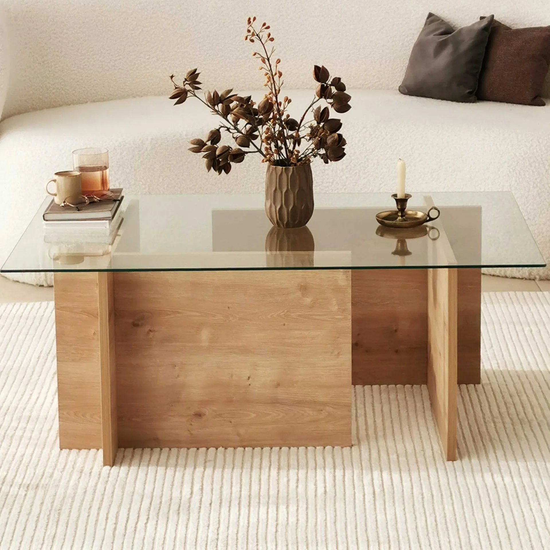 Emob Escape Couchtisch | GEHÄRTETES GLAS | Saphir-Eiche