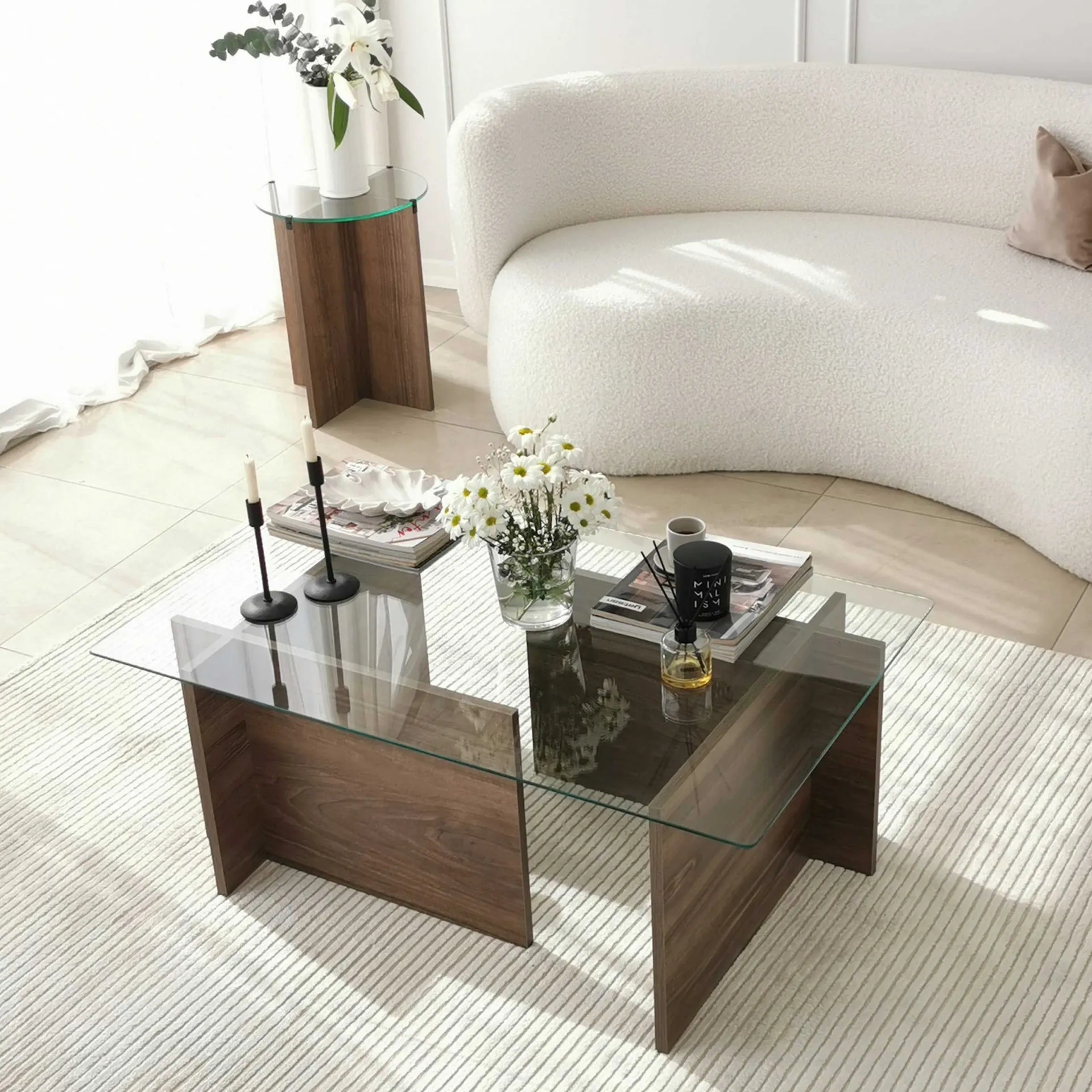 Emob Escape Couchtisch | GEHÄRTETES GLAS | Walnuss