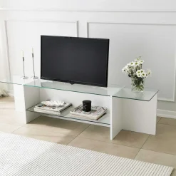 Escape TV TV-Ständer | GEHÄRTETES GLAS | Weiß