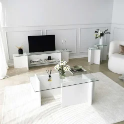 Escape TV TV-Ständer | GEHÄRTETES GLAS | Weiß