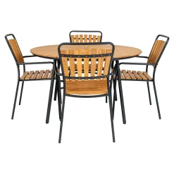 House Nordic Esstisch aus natürlichem Teakholz mit schwarzen Metallbeinen