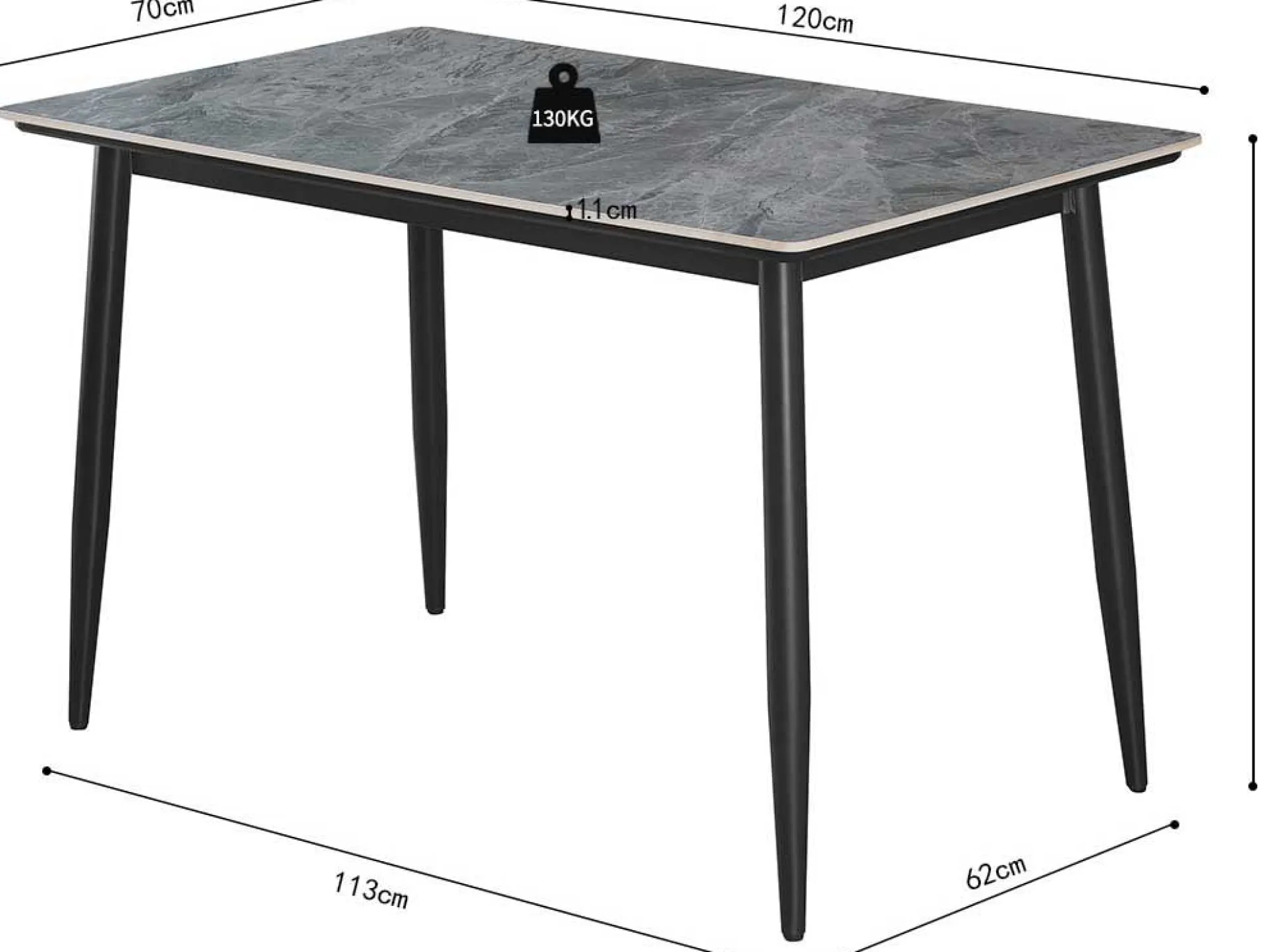 Rousseau Esstisch Kenzo | 120 x 70 x 75 cm | /Stein