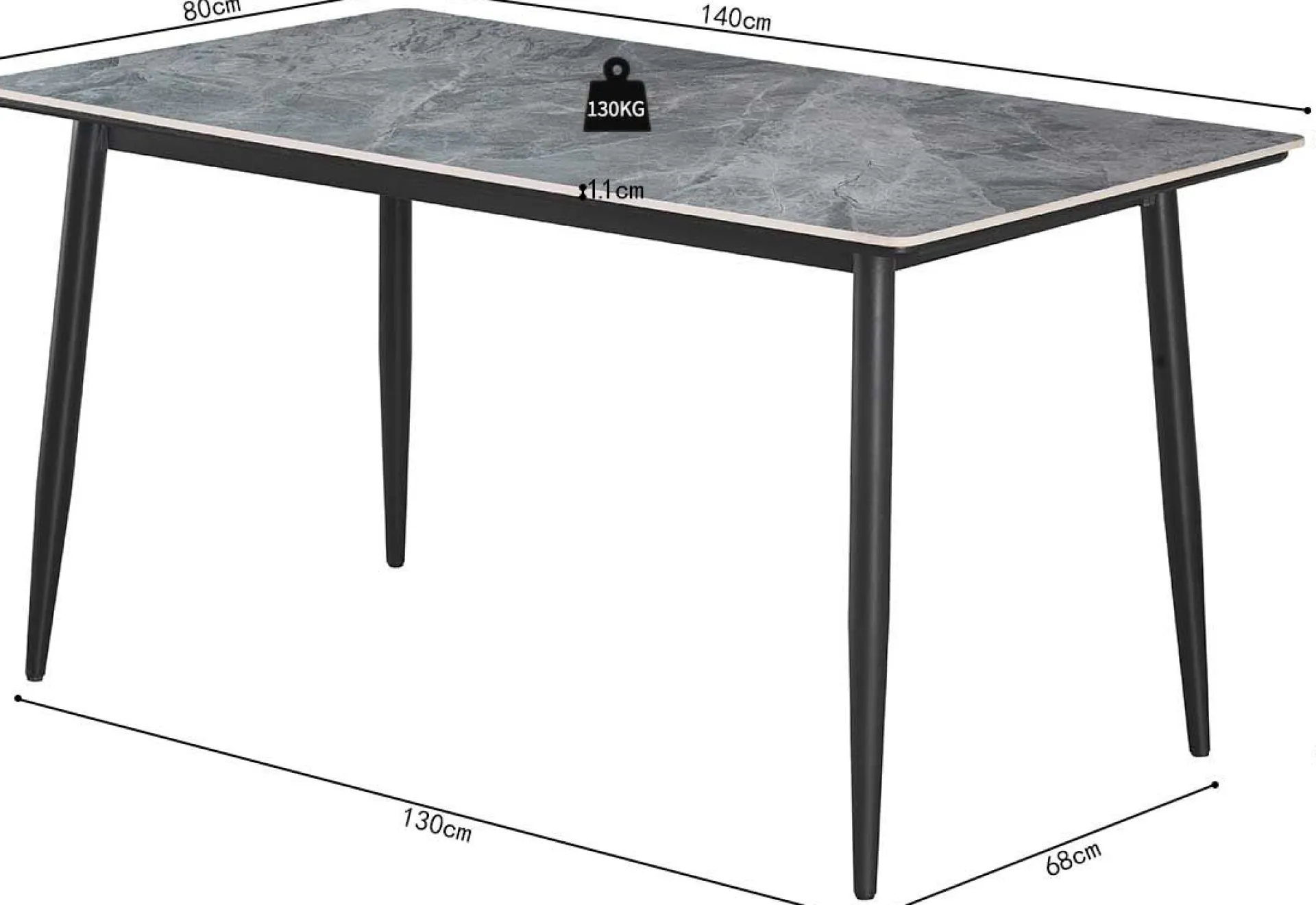 Rousseau Esstisch Kenzo | 140 x 80 x 75 cm | /Stein