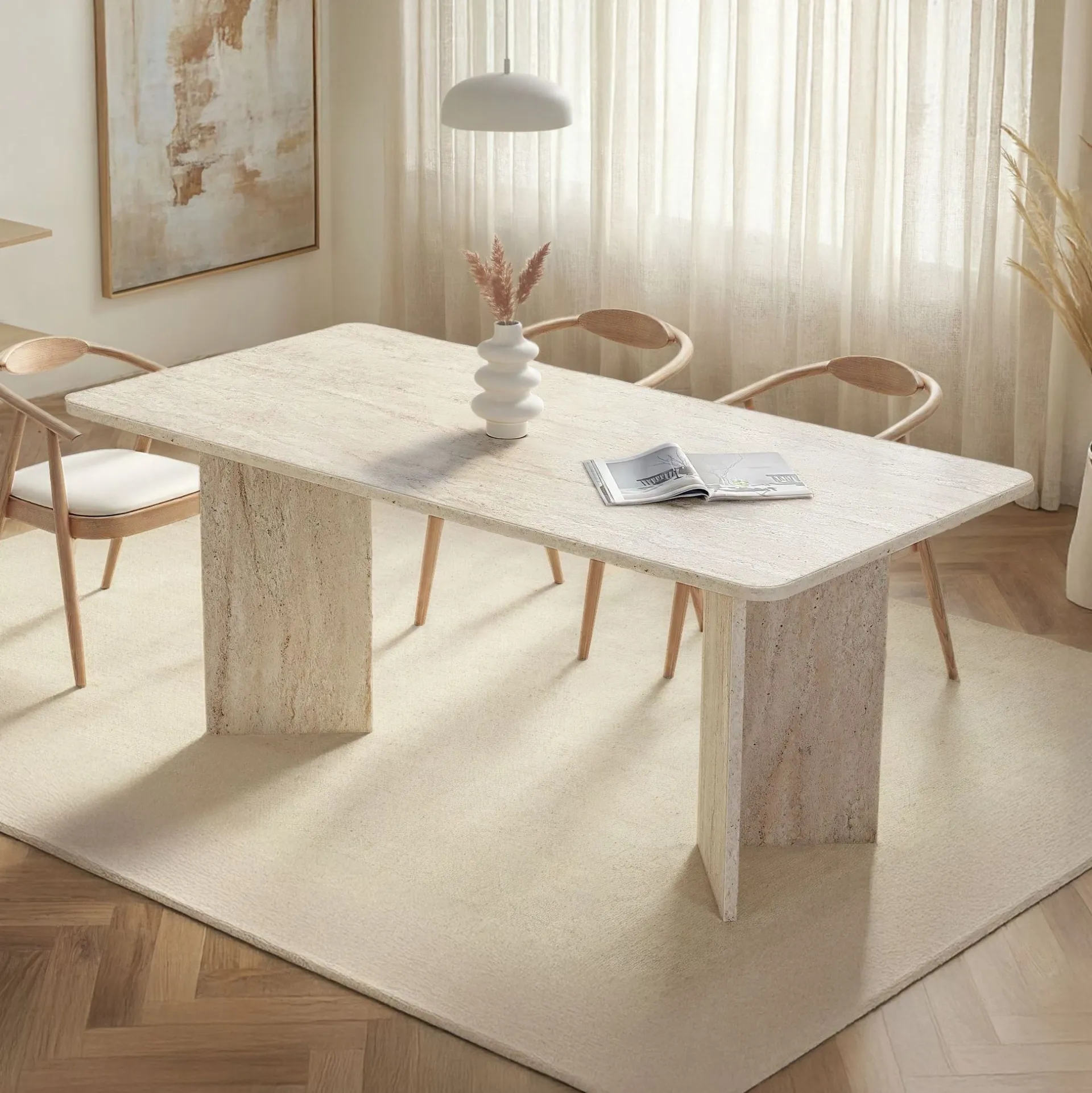 Emob Esstisch Linza - 100% MELAMINE - Travertin - 75 x 90 x 180 cm