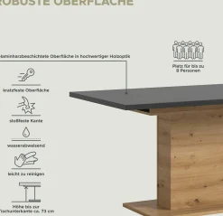 Xonox Esstisch Motion Emob – ausziehbar, Artisan und Grau – 150-190x76x90 cm