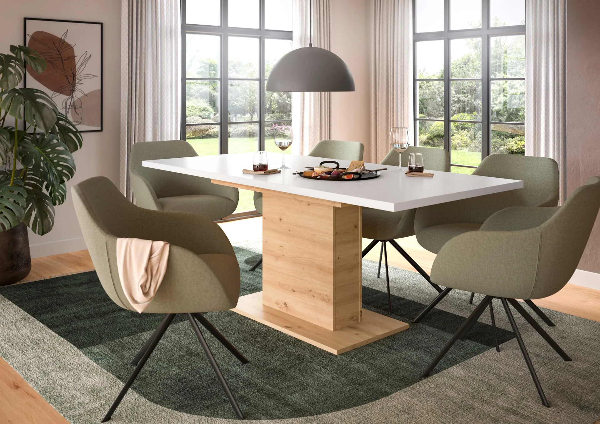 Xonox Esstisch Motion Emob - weiß/Artisan, 150-190x76x90 cm