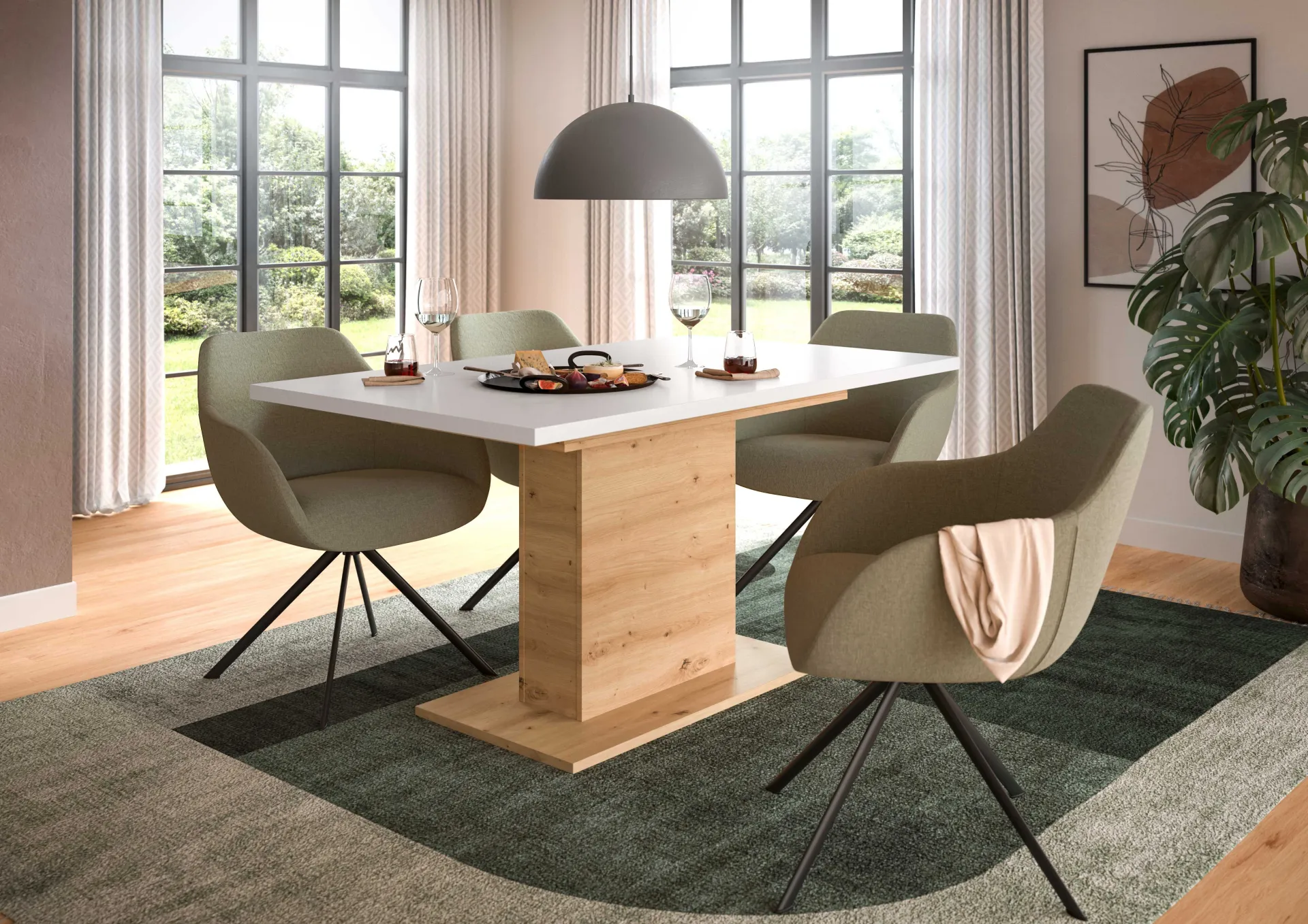 Xonox Esstisch Motion Emob - weiß/Artisan, 150-190x76x90 cm
