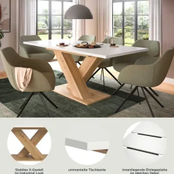 Xonox Esstisch Motion Emob – weiß/Artisan – 150-190x76x90 cm