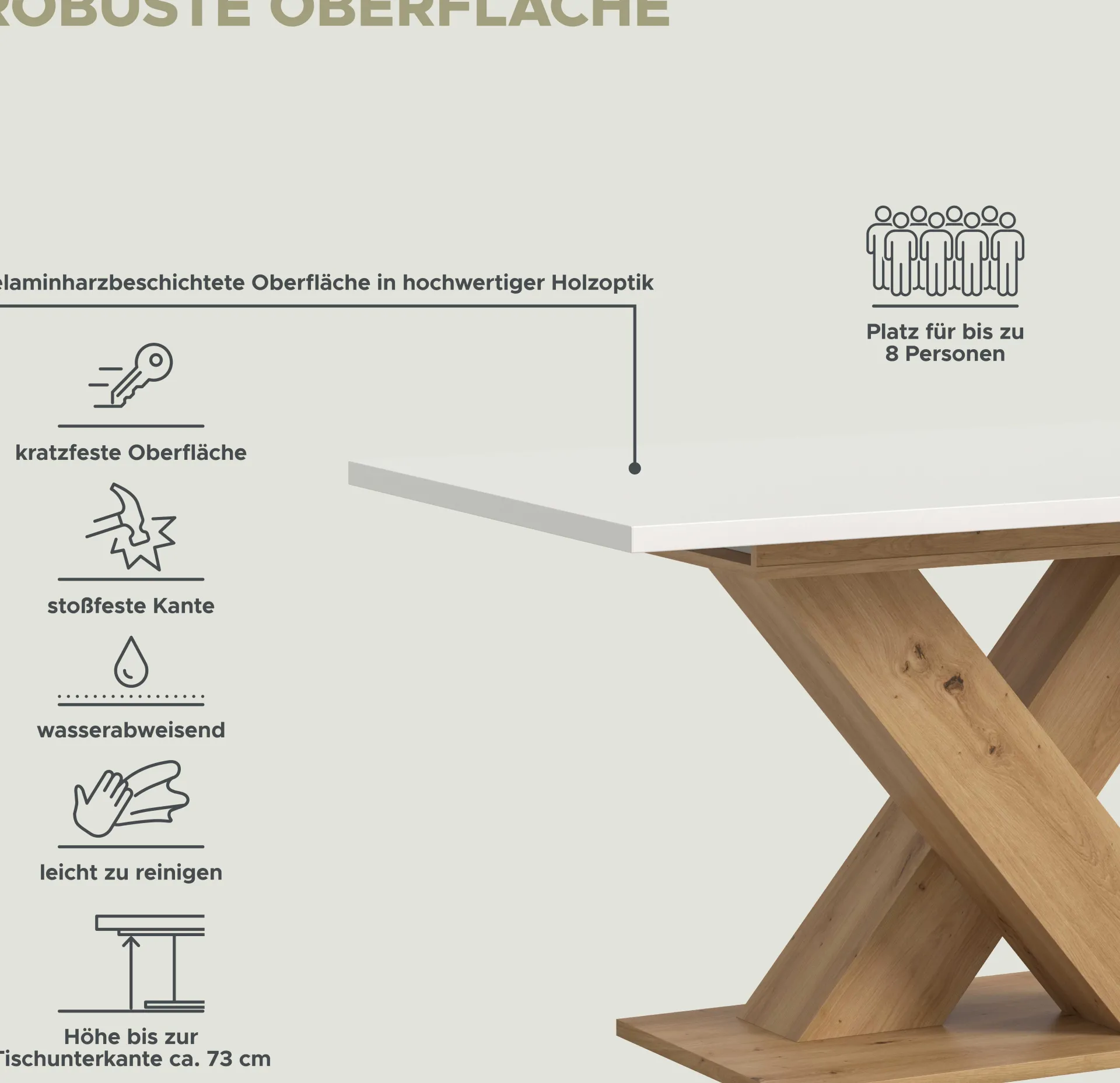 Xonox Esstisch Motion Emob – weiß/Artisan – 150-190x76x90 cm