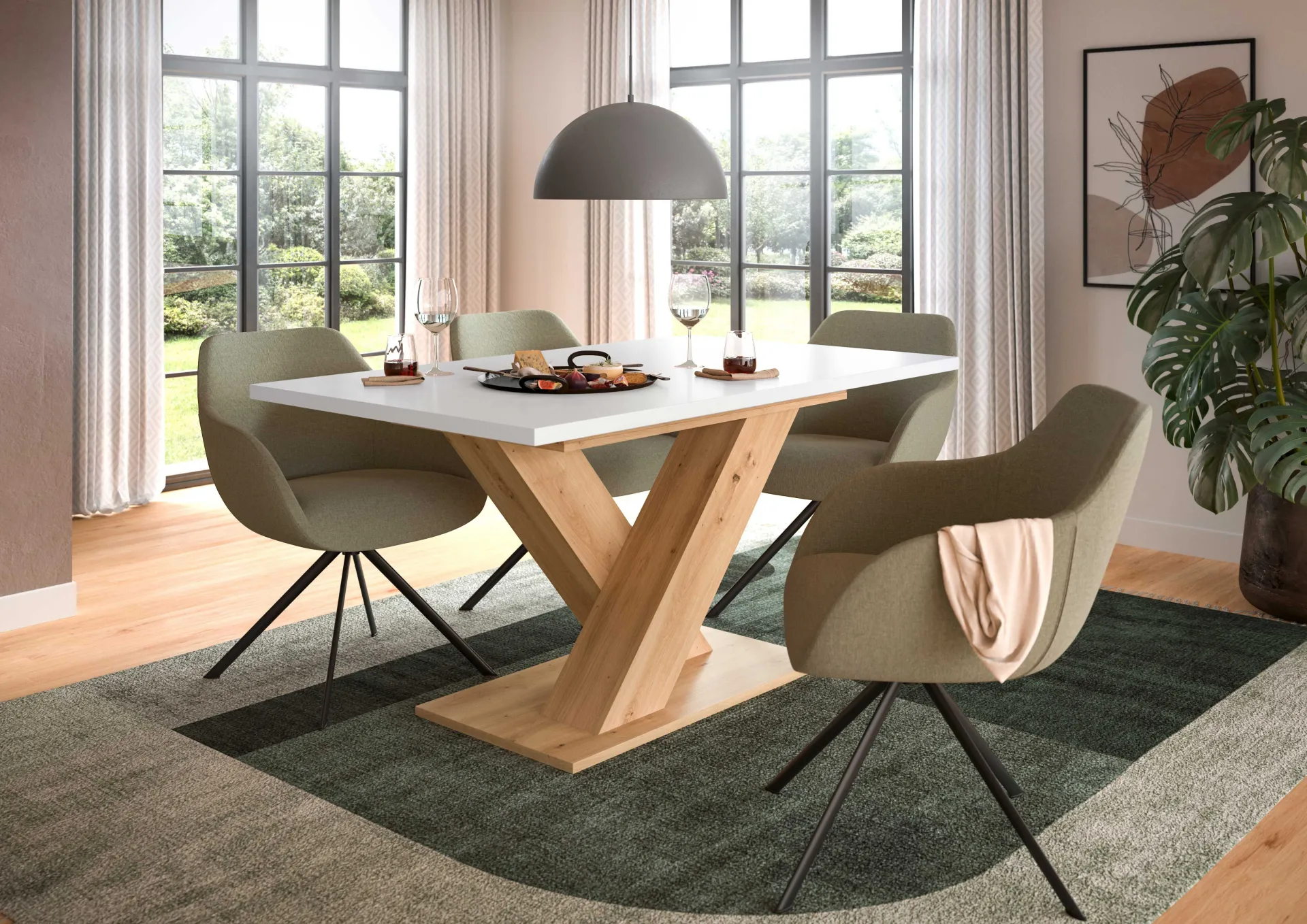 Xonox Esstisch Motion Emob – weiß/Artisan – 150-190x76x90 cm
