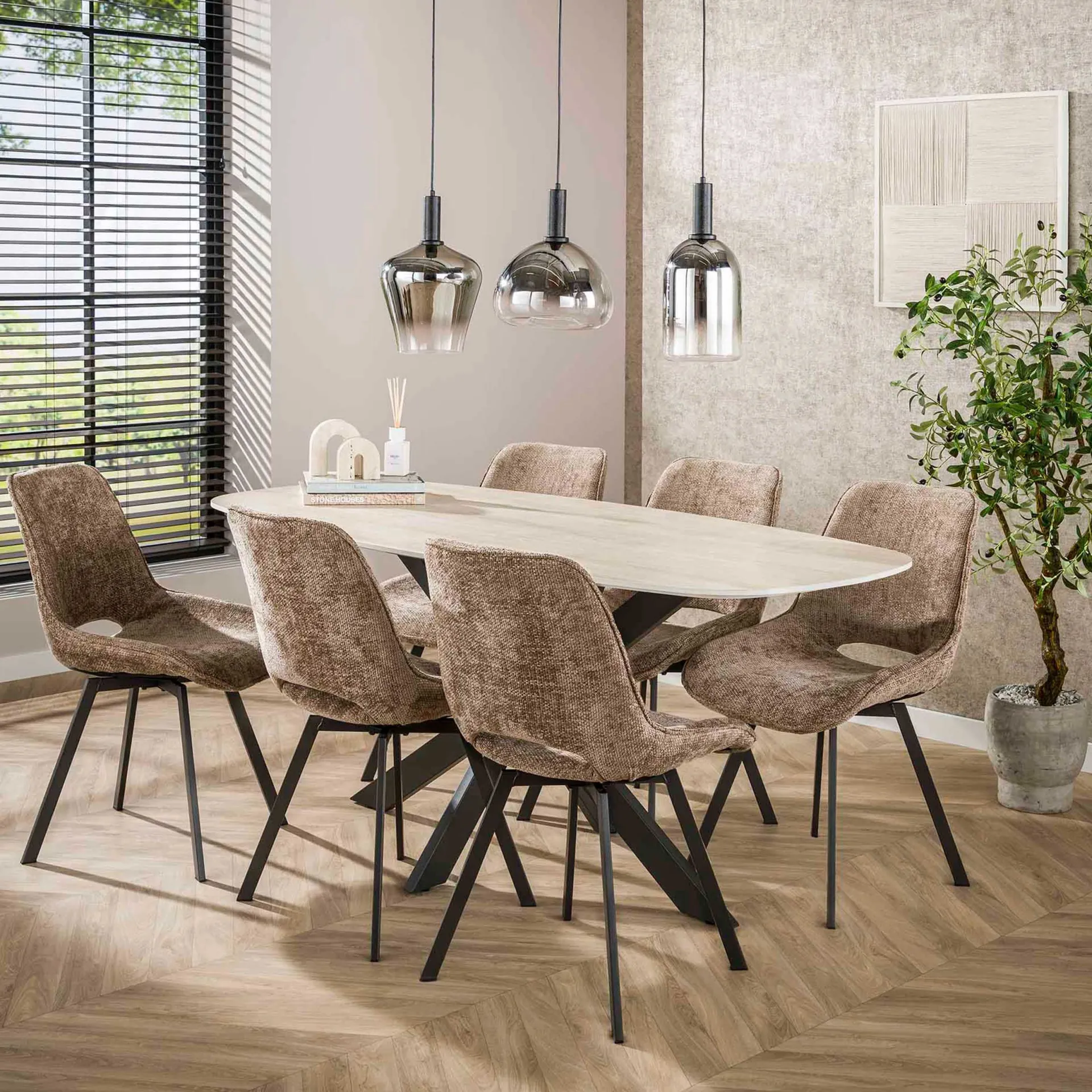 Emob Esstisch Romano Oval 180cm aus keramischem Travertin