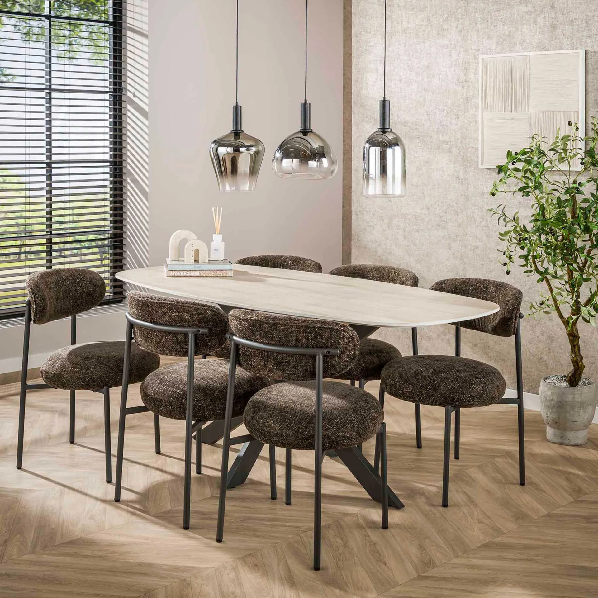 Emob Esstisch Romano Oval 180cm aus keramischem Travertin