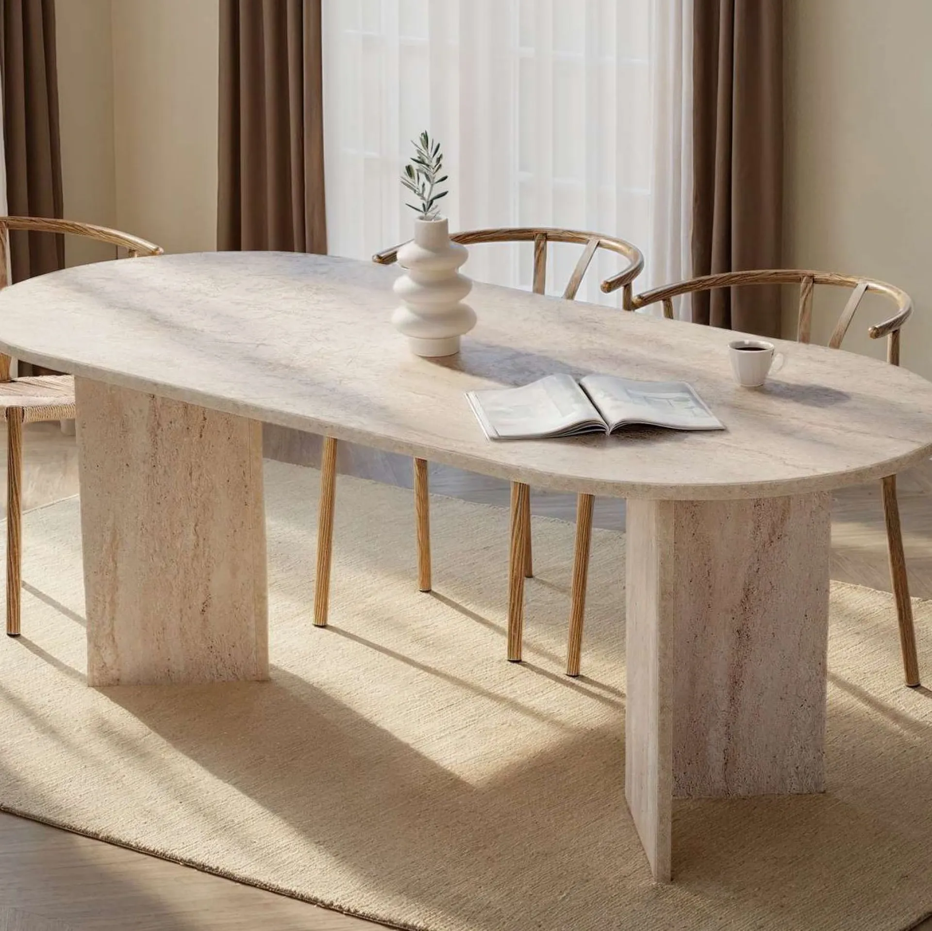 Emob Esstisch Sabella - 100% MELAMINE - Travertin - 75 x 90 x 200 cm