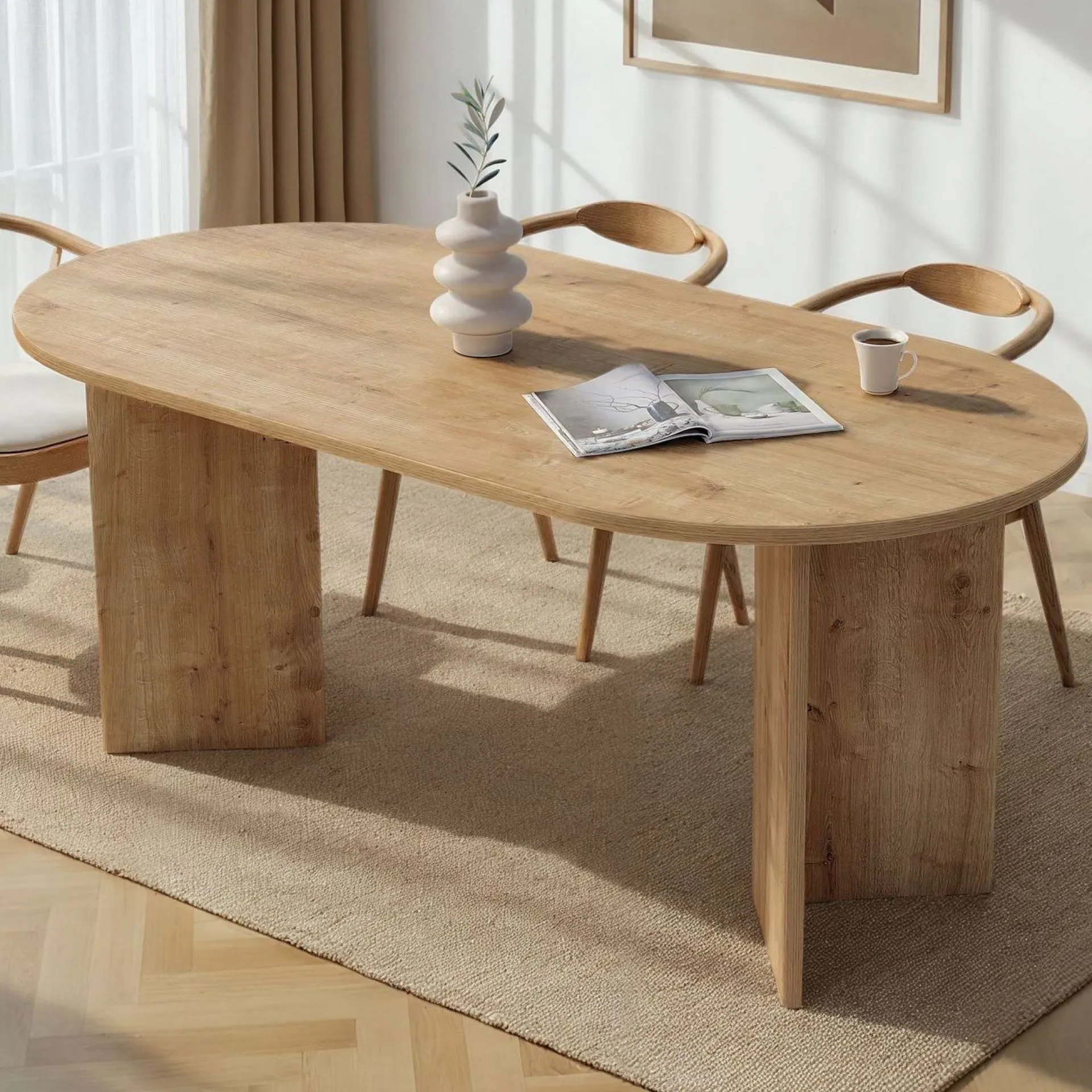 Emob Esstisch Sablin - 100% MELAMINE - Saphireiche - 75 x 90 x 180 cm