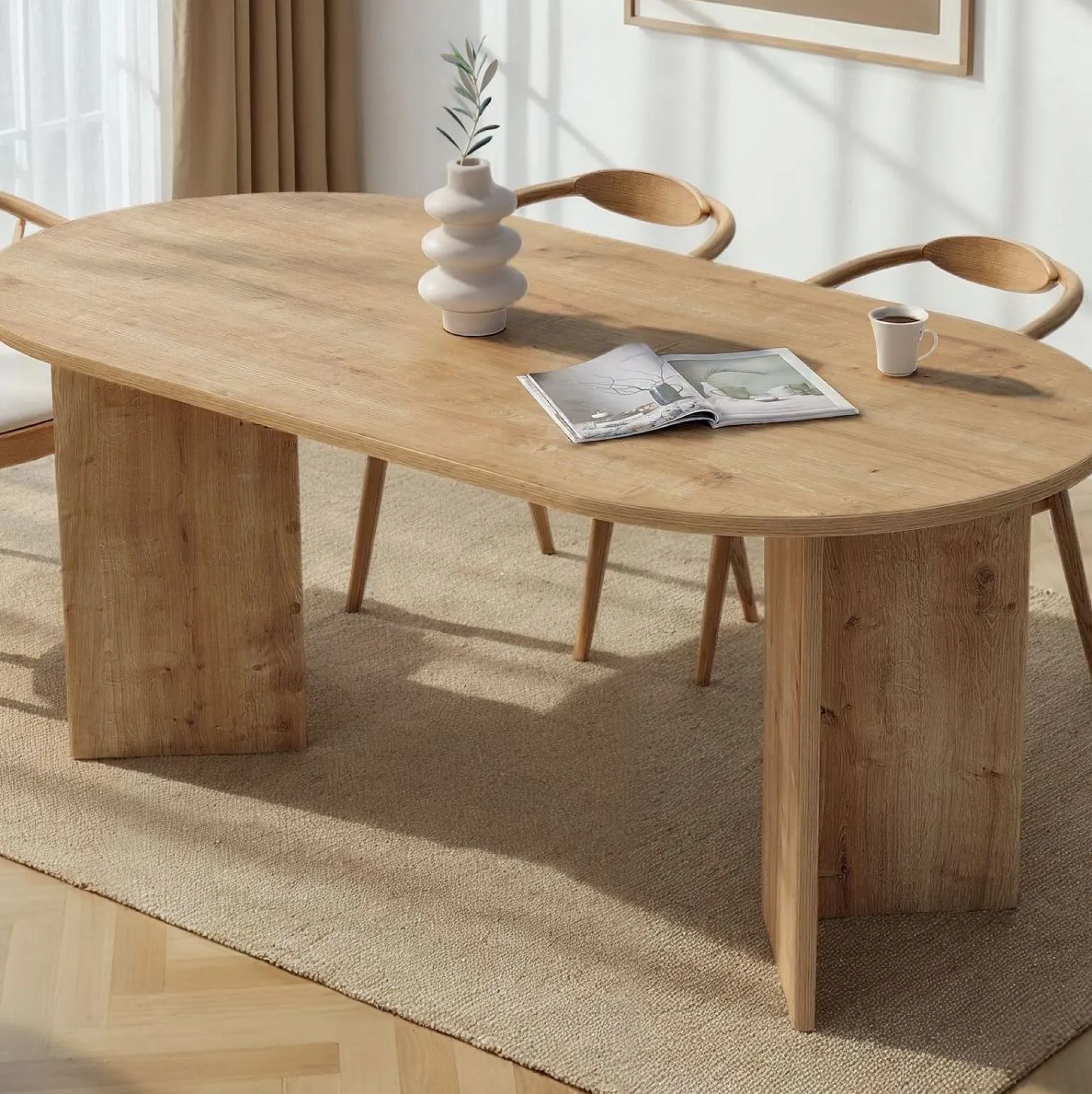 Emob Esstisch Sablin - 100% MELAMINE - Saphireiche - 75 x 90 x 180 cm