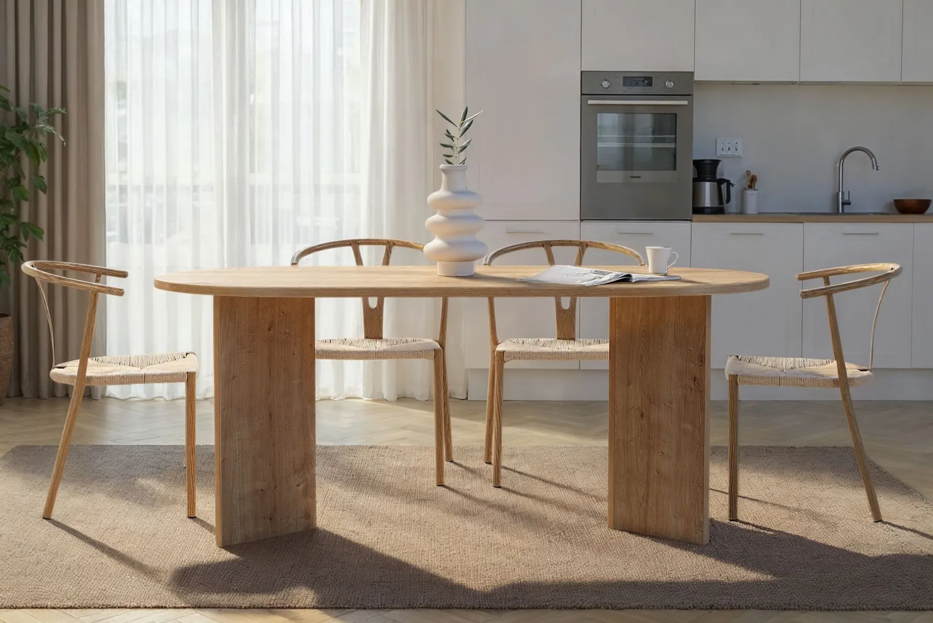 Emob Esstisch Sablin - 100% MELAMINE - Saphireiche - 75 x 90 x 180 cm