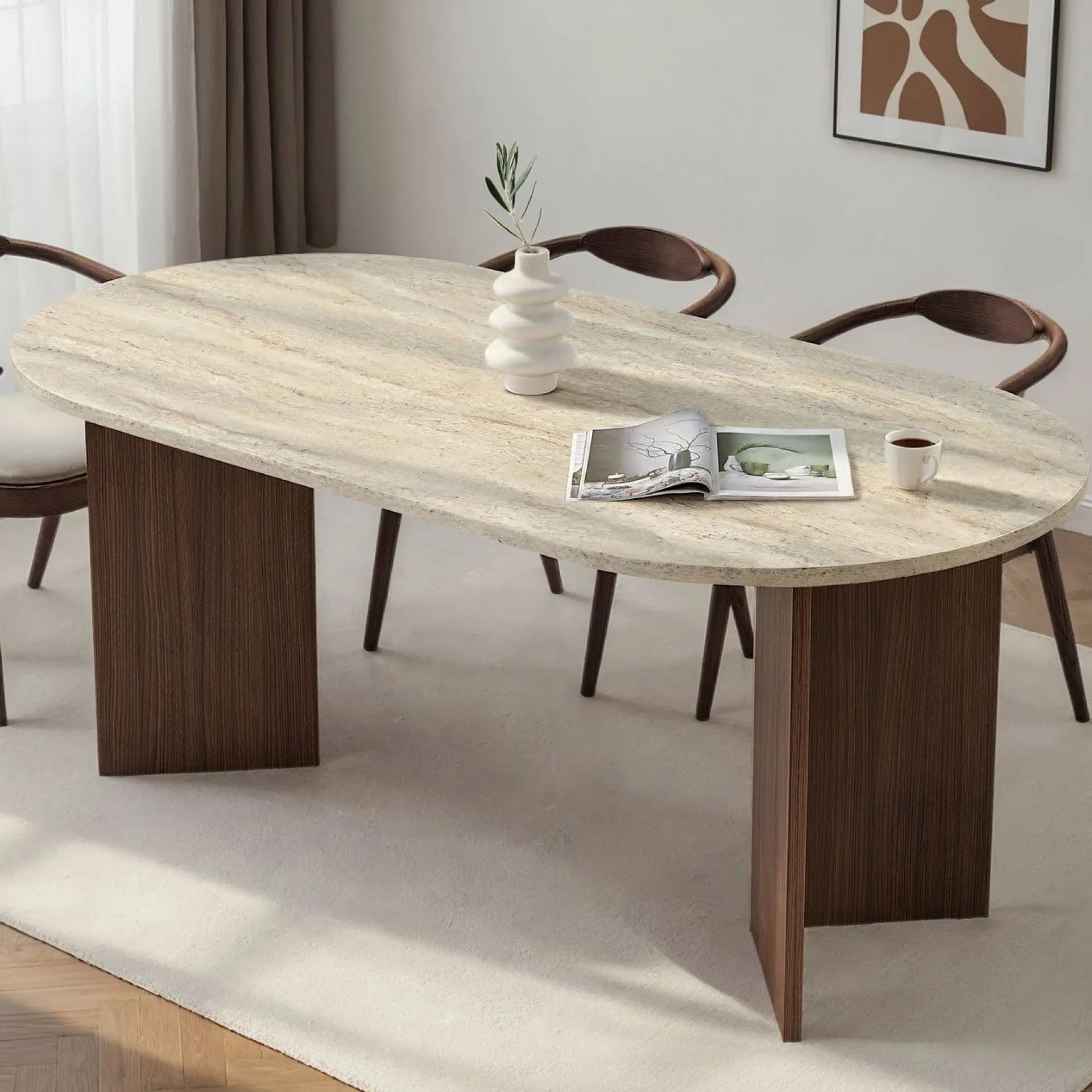 Emob Esstisch Sablin - 100% MELAMINE - Travertin - 75 x 90 x 180 cm
