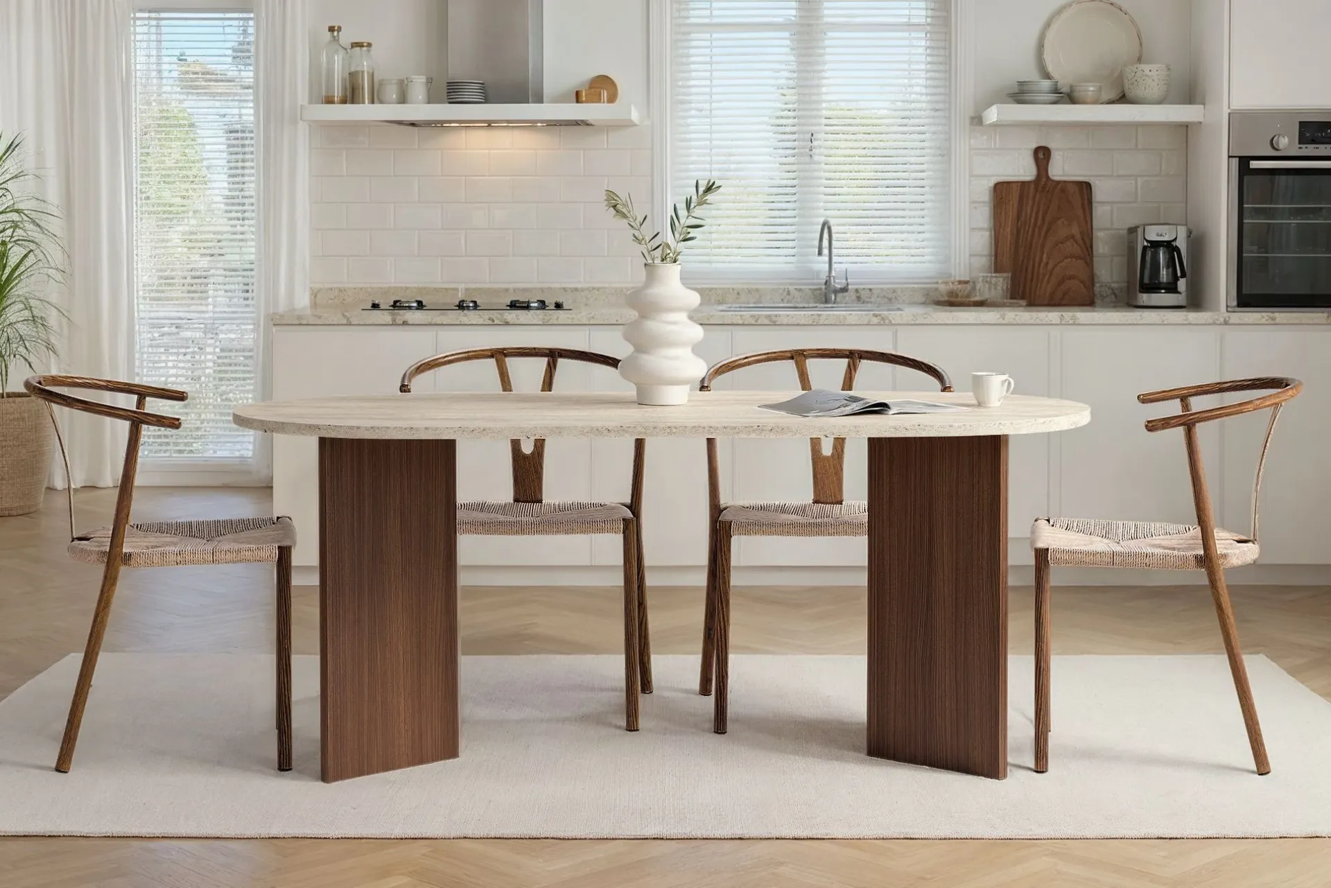 Emob Esstisch Sablin - 100% MELAMINE - Travertin - 75 x 90 x 180 cm