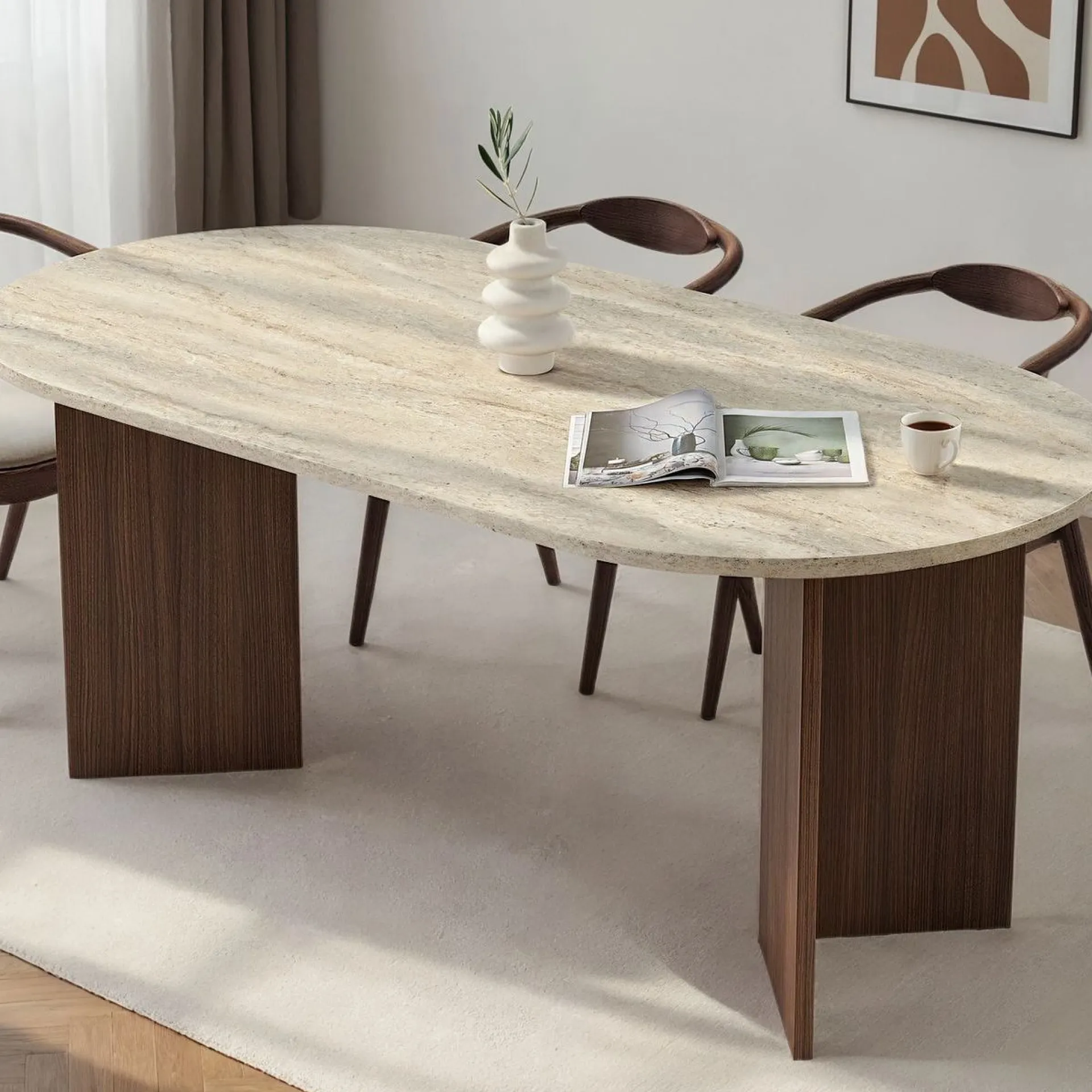 Emob Esstisch Sablin - 100% MELAMINE - Travertin - 75 x 90 x 180 cm