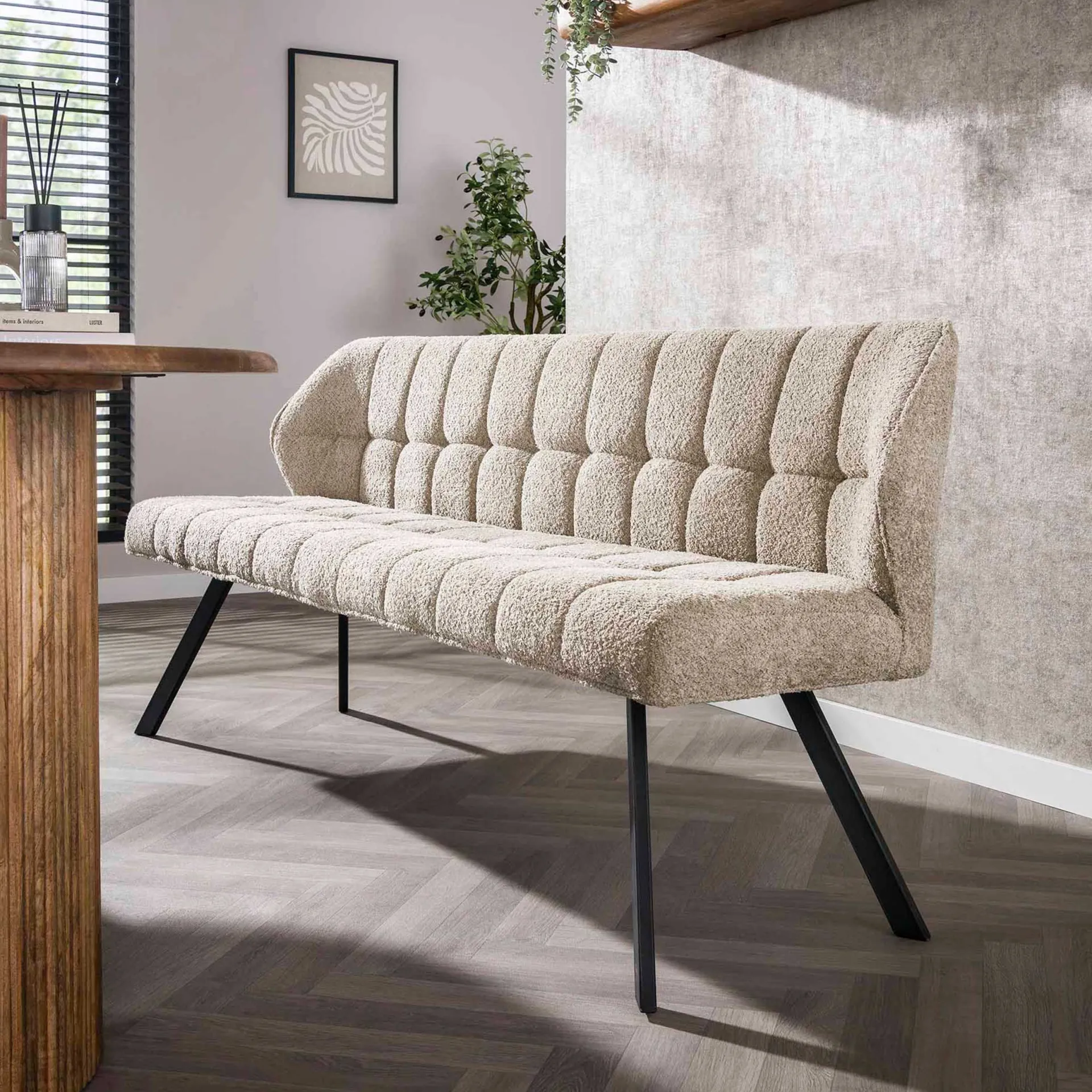 Emob Esszimmerbank Aster - 180x58x81cm - sandfarbener Bouclé-Stoff