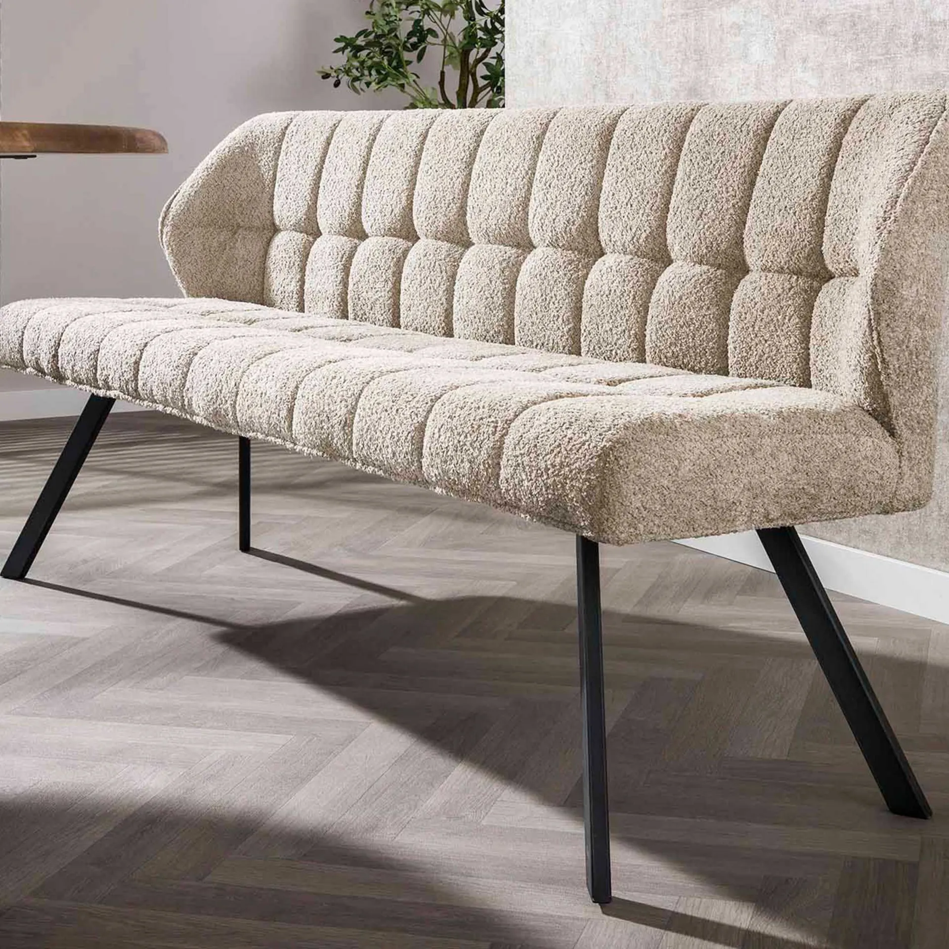 Emob Esszimmerbank Aster - 180x58x81cm - sandfarbener Bouclé-Stoff