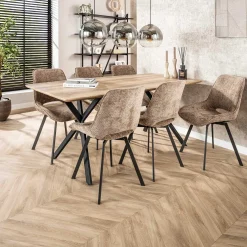 Emob Esszimmer-Drehstuhl Nuria - champagnerfarbener Chenille-Stoff