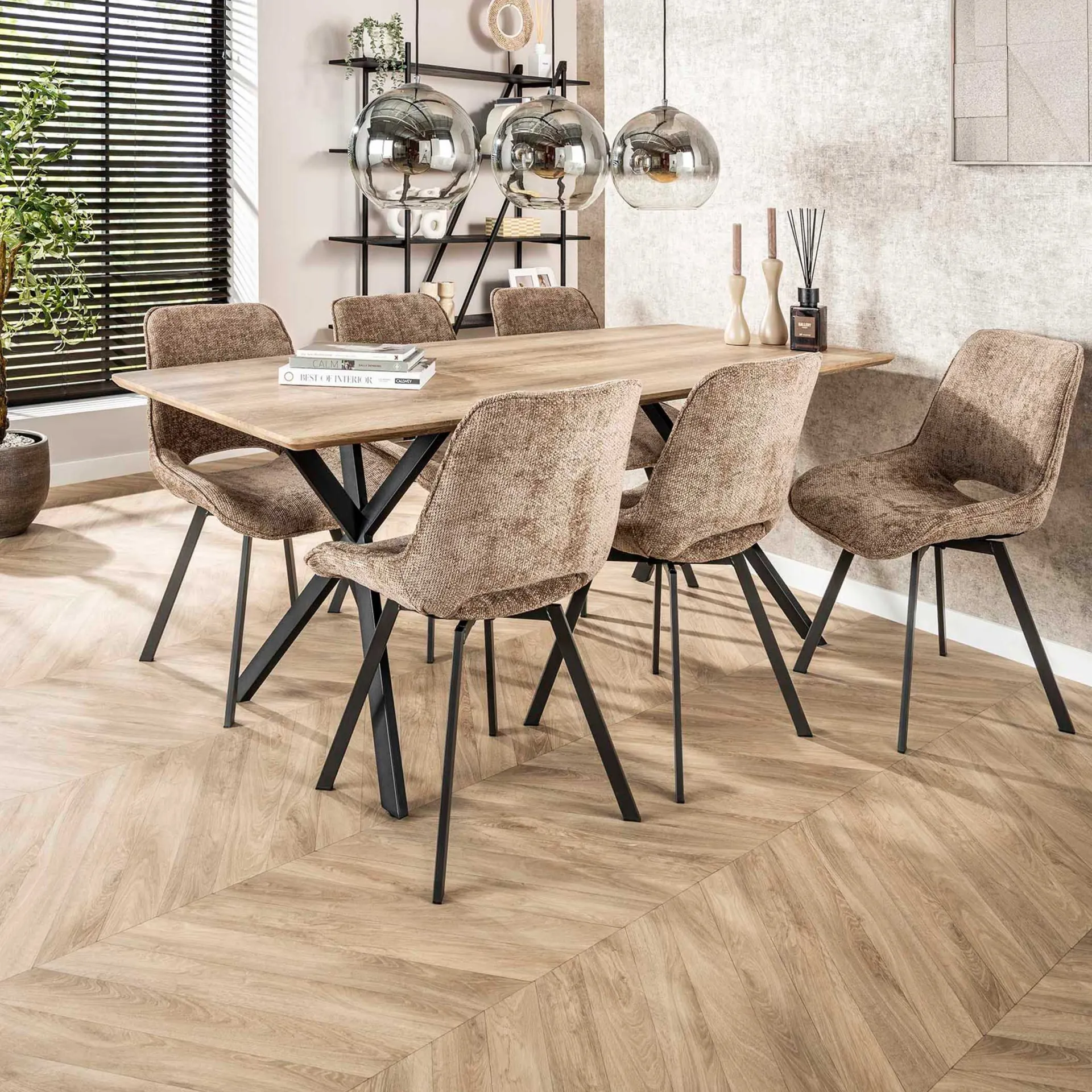 Emob Esszimmer-Drehstuhl Nuria - champagnerfarbener Chenille-Stoff