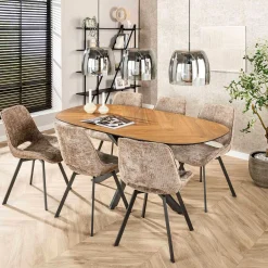 Emob Esszimmer-Drehstuhl Nuria - champagnerfarbener Chenille-Stoff