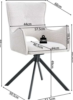 Rousseau Esszimmerstuhl Billy - 58x60x88cm - drehbar - ecru
