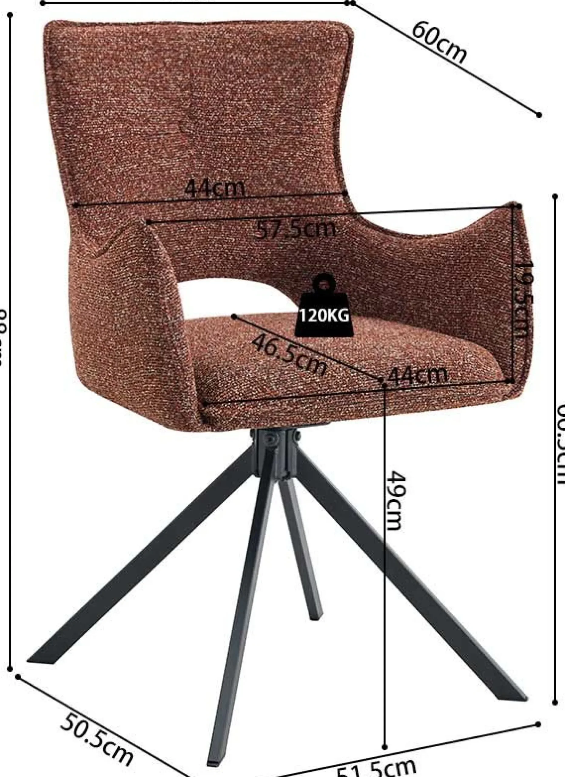 Rousseau Esszimmerstuhl Billy - 58x60x88cm - drehbar -