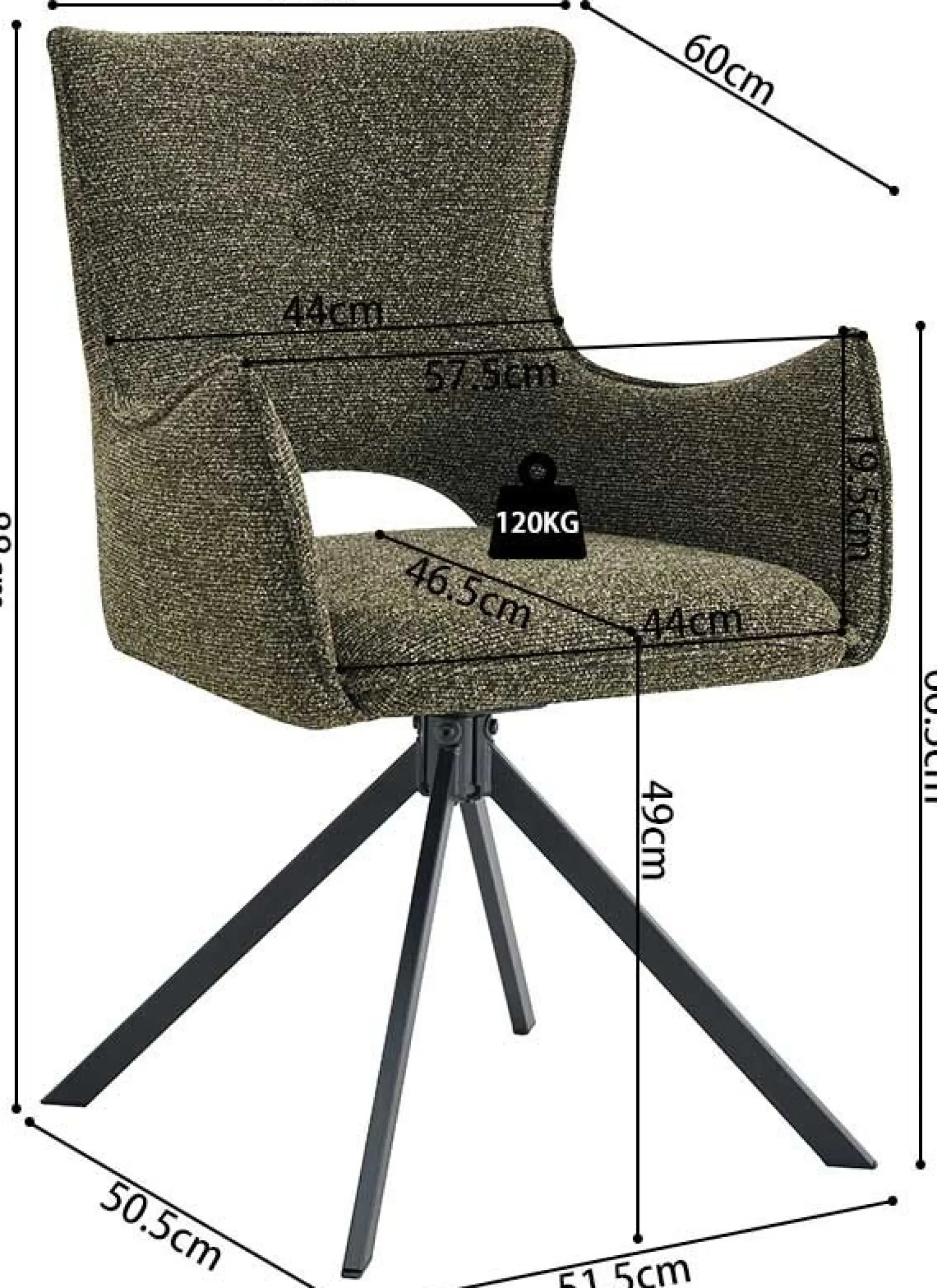 Rousseau Esszimmerstuhl Billy - 58x60x88cm - drehbar -