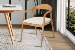 Rousseau Esszimmerstuhl Claire - 57x66x74cm - beige Stoff/Essenholz
