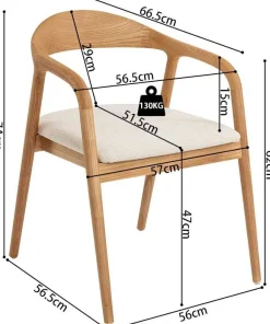 Rousseau Esszimmerstuhl Claire - 57x66x74cm - beige Stoff/Essenholz