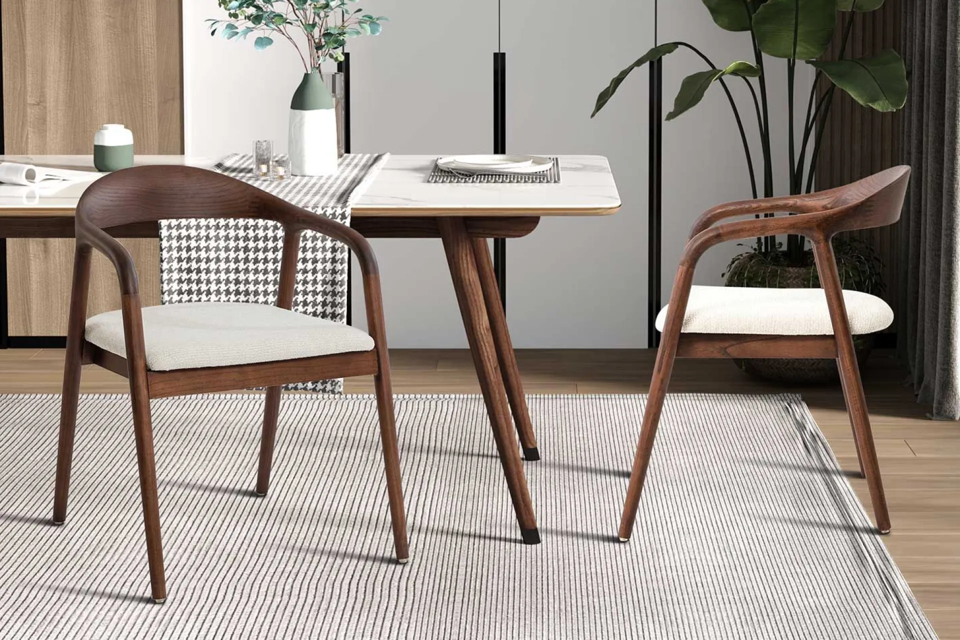 Rousseau Esszimmerstuhl Claire - 57x66x74cm - beige Stoff/Walnuss