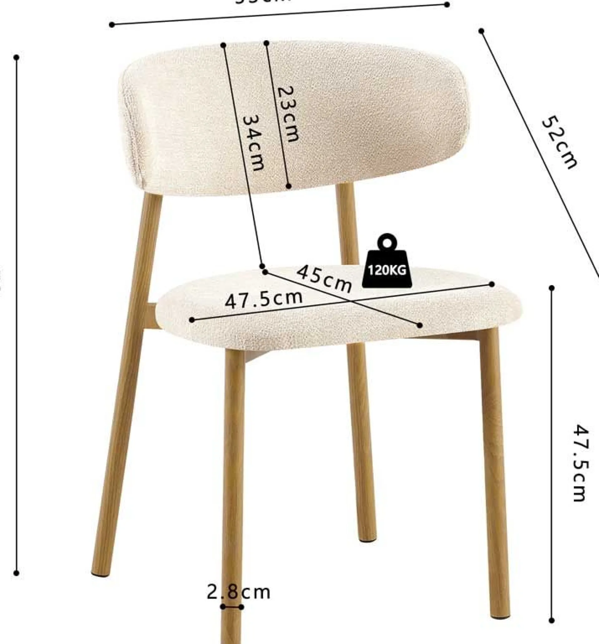 Rousseau Esszimmerstuhl Coco - 53x52x78cm - Metall/r Stoff