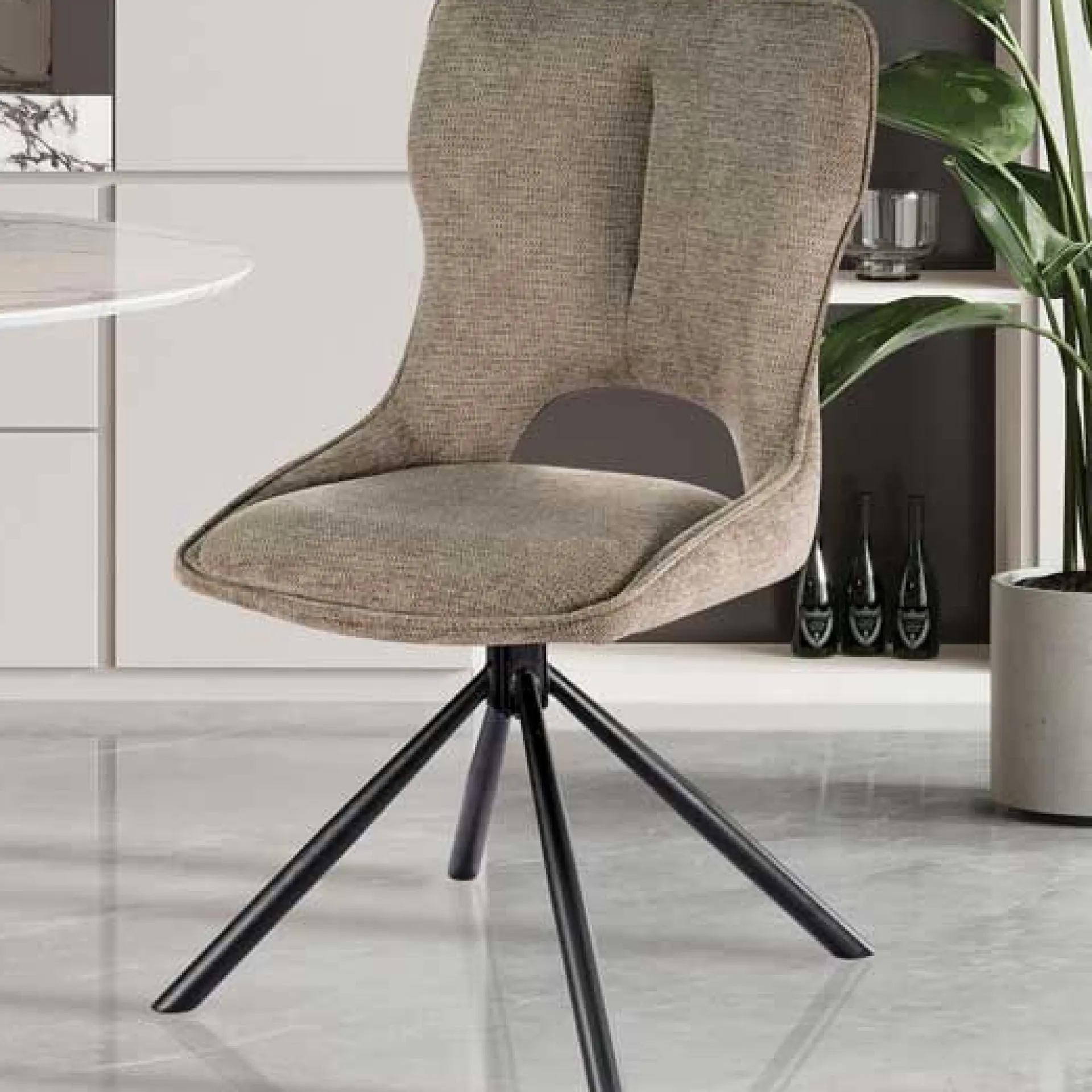 Rousseau Esszimmerstuhl Morris - 48x59.5x90cm - drehbar - heller Stoff