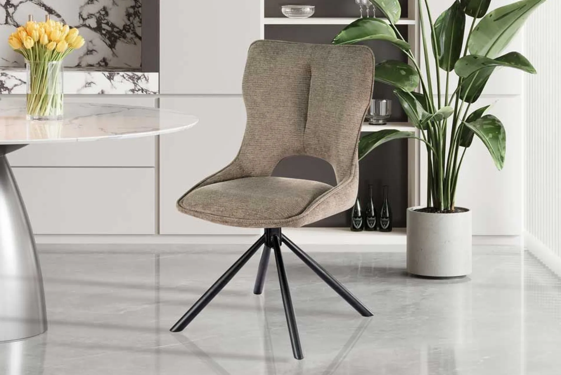 Rousseau Esszimmerstuhl Morris - 48x59.5x90cm - drehbar - heller Stoff