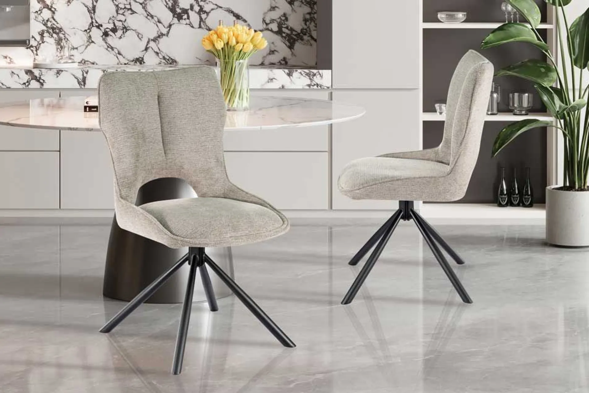 Rousseau Esszimmerstuhl Morris - 48x59.5x90cm - drehbar - heller Stoff