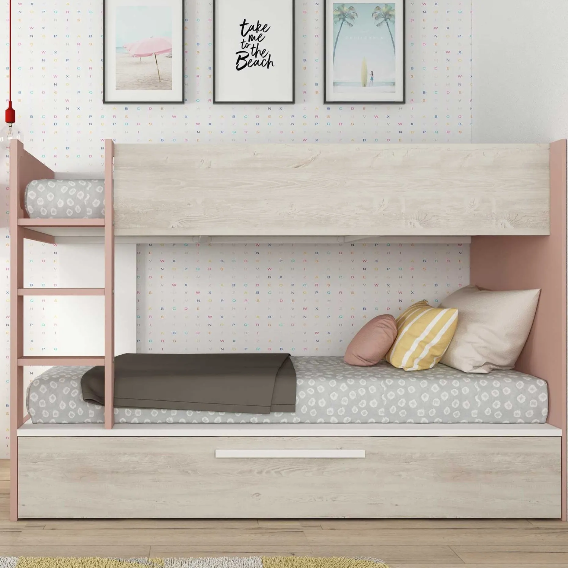 Etagenbett Cassie 90x200 mit Bettkasten - altrosa
