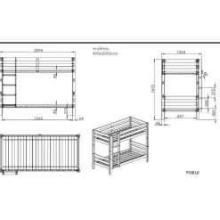 Etagenbett Claire 160cm mit 2 Schubladen - Kieferholz
