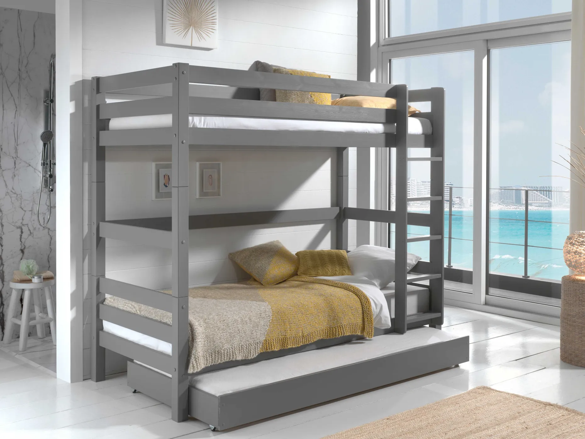 Etagenbett Claire hoch mit Bettkasten - grau