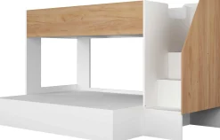 Etagenbett Easy für 3 Personen - 90x200cm und 140x200cm - Goldene Eiche Dekor/Weiß