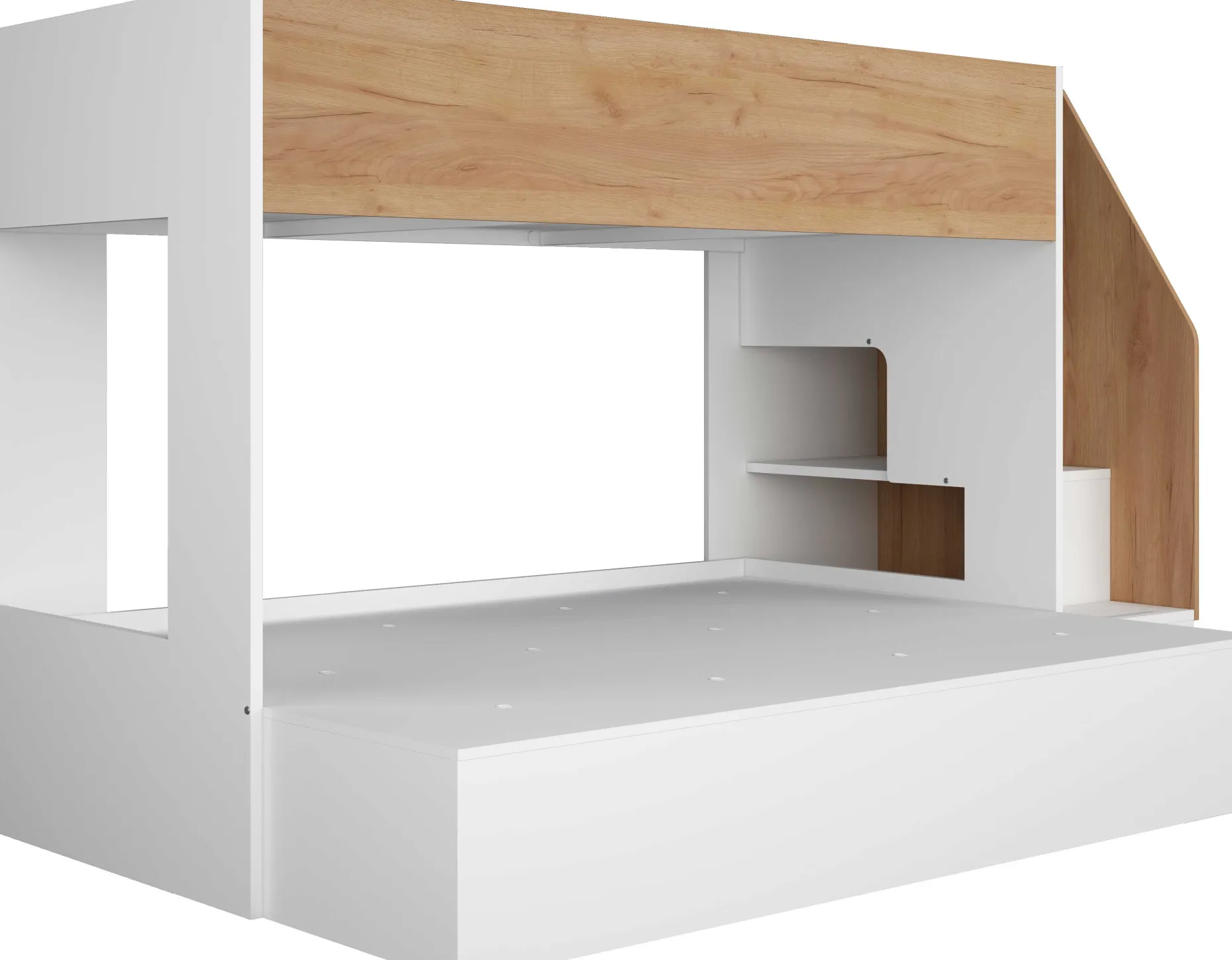 Etagenbett Easy für 3 Personen - 90x200cm und 140x200cm - Goldene Eiche Dekor/Weiß