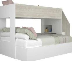 Etagenbett Easy für 3 Personen - 90x200cm und 140x200cm - cascina Eiche Dekor/Weiß