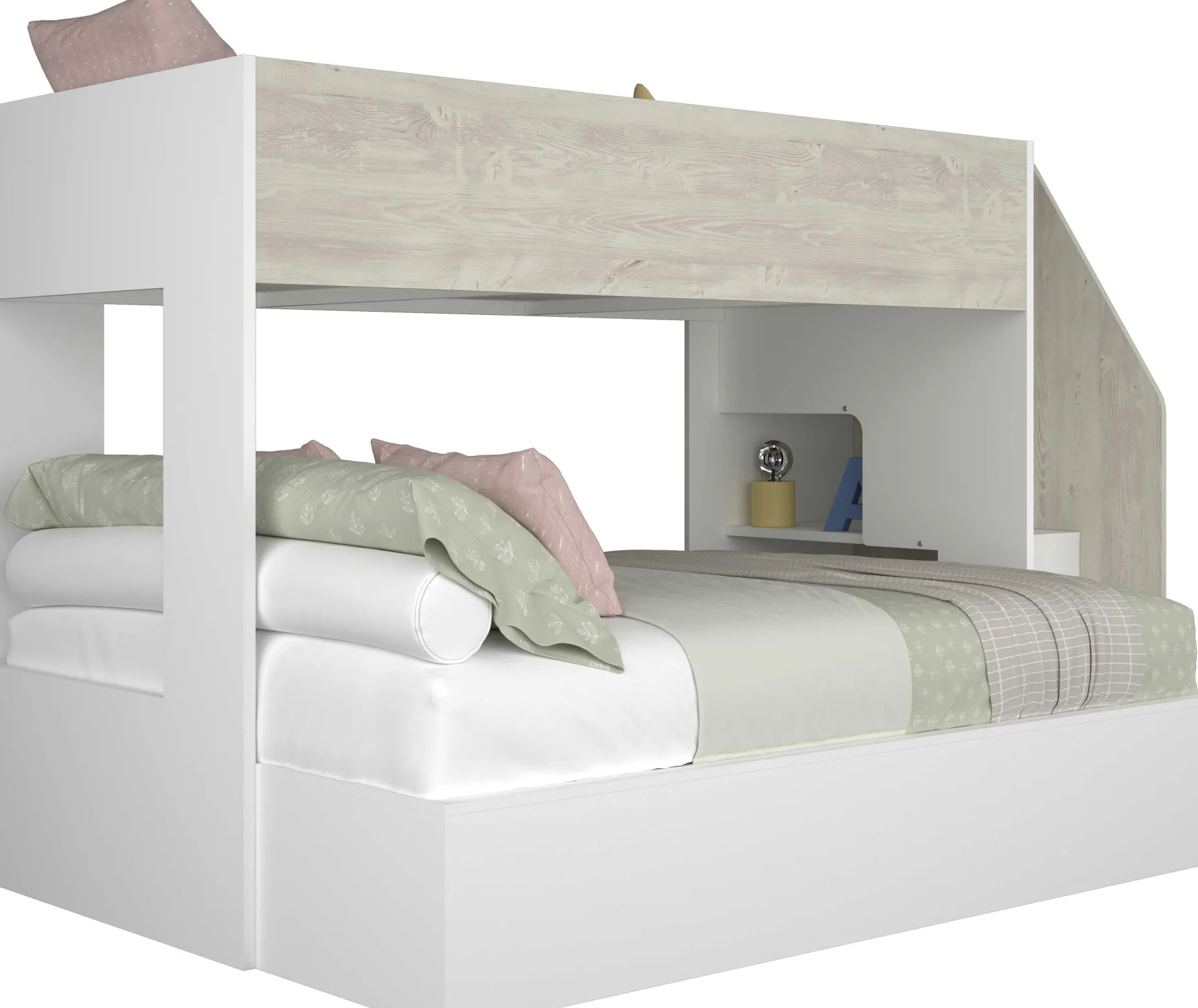 Etagenbett Easy für 3 Personen - 90x200cm und 140x200cm - cascina Eiche Dekor/Weiß